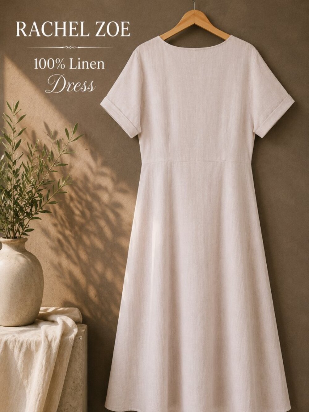 Rachel Zoe 100% Linen Button Front Midi Maxi Dress L Blush Pink Pockets NWT 50” - Picture 7 of 15